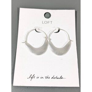 LOFT Silver‎ Tone Textured Boho Curved Bar Hoop Earrings Pierced NEW